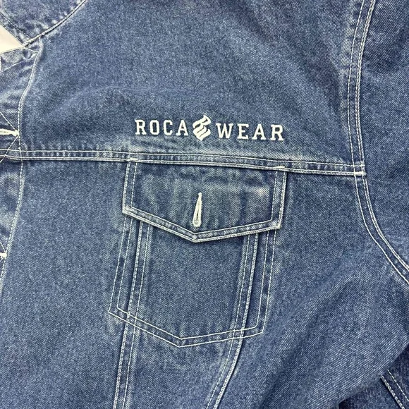 ROCAWEAR Mens Denim Jacket Blue 3X Button Front All American Logo Cotton